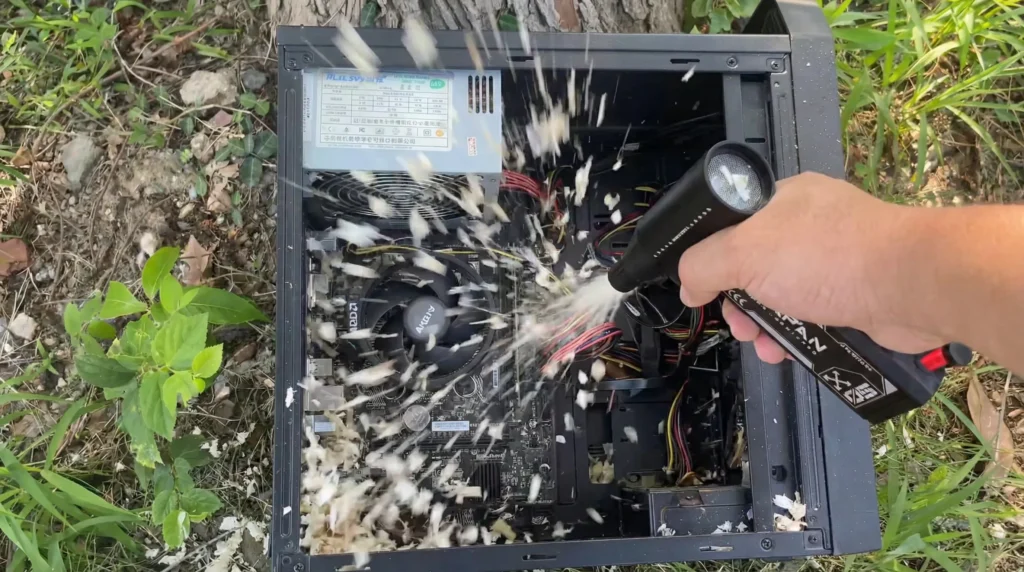 Use a W05 air blower to blow away the sawdust from the chassis.